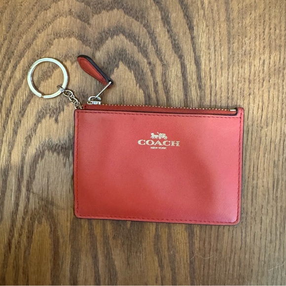 Coach Zip Key Chain Wallet Orange Plastic ID Cover Gold Hardware - Picture 3 of 4